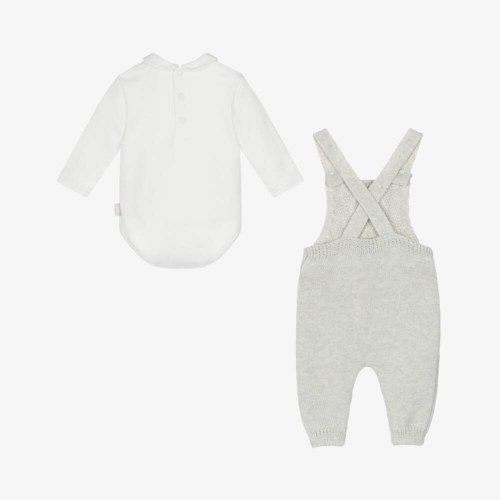 Tutto Piccolo-Baby Boys Beige Knitted Dungaree Set | Childrensalon Outlet