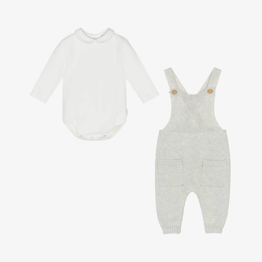 Tutto Piccolo-Baby Boys Beige Knitted Dungaree Set | Childrensalon Outlet