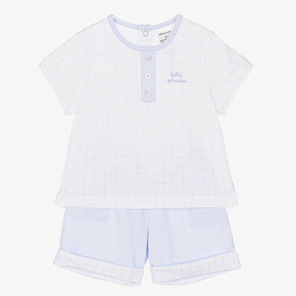 Tutto Piccolo - Baby Boys Blue & White Shorts Set | Childrensalon