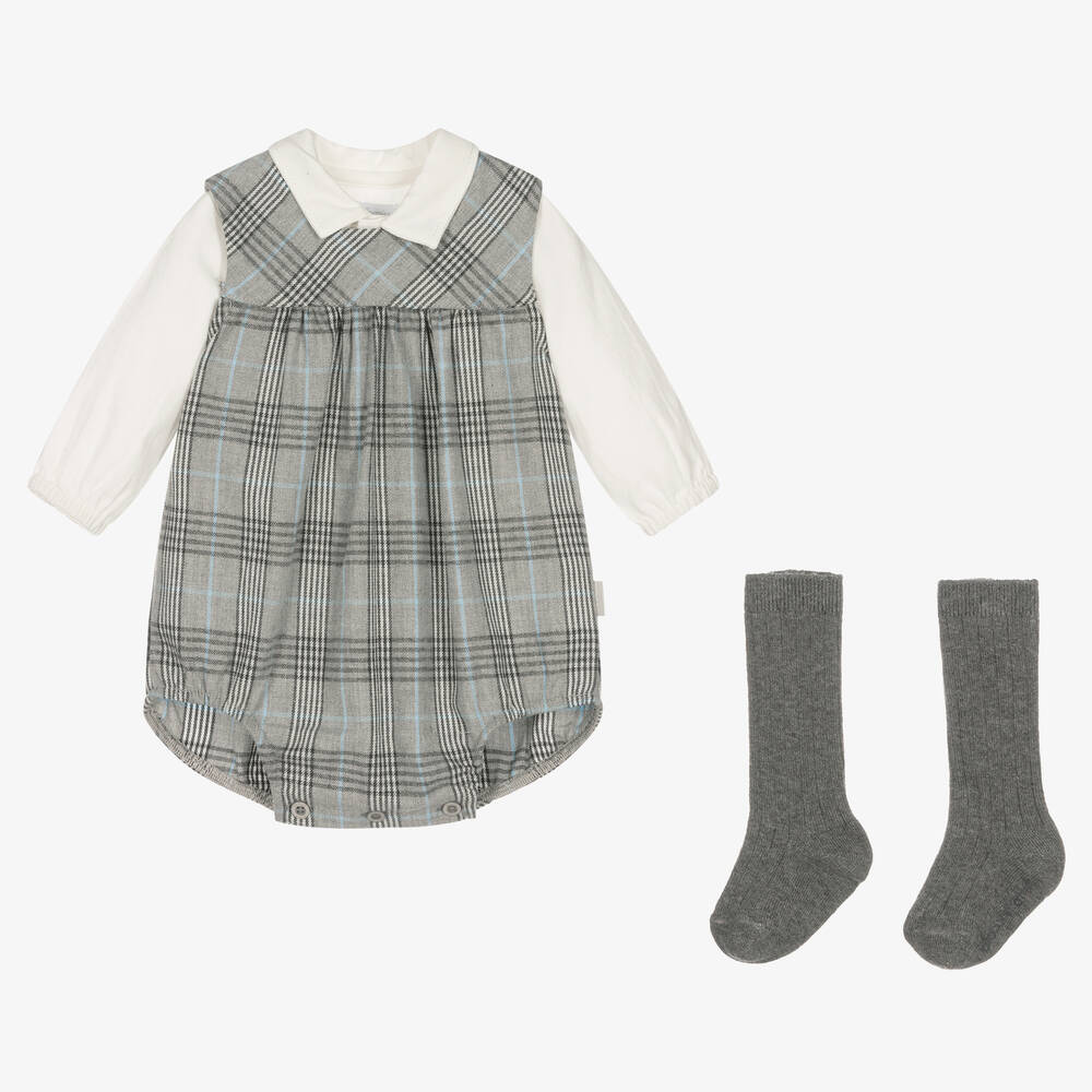 Tutto Piccolo - Baby Boys Grey Check Cotton Shortie Set | Childrensalon