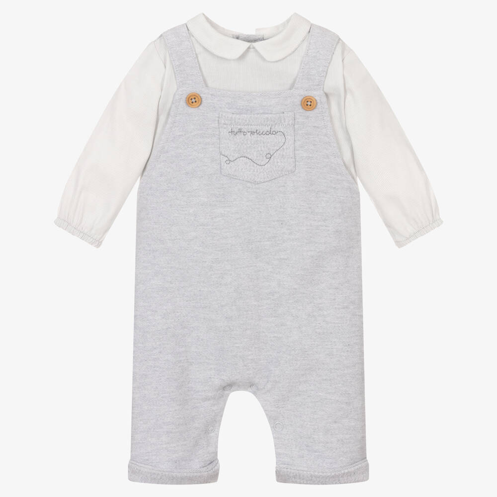 Tutto Piccolo - Baby Boys Grey Cotton Romper  | Childrensalon