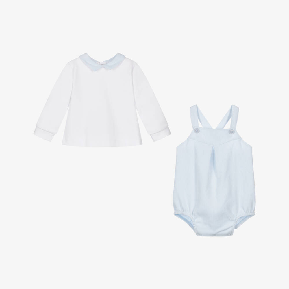 Tutto Piccolo-Baby Boys Pale Blue Cotton Needlecord Shortie Set | Childrensalon Outlet