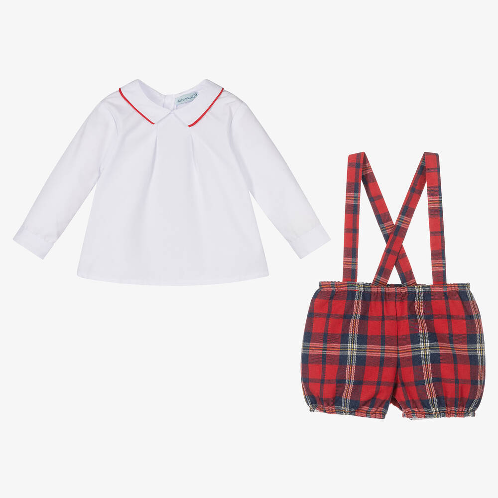 Tutto Piccolo-Baby Boys Red Check Shorts Set | Childrensalon Outlet