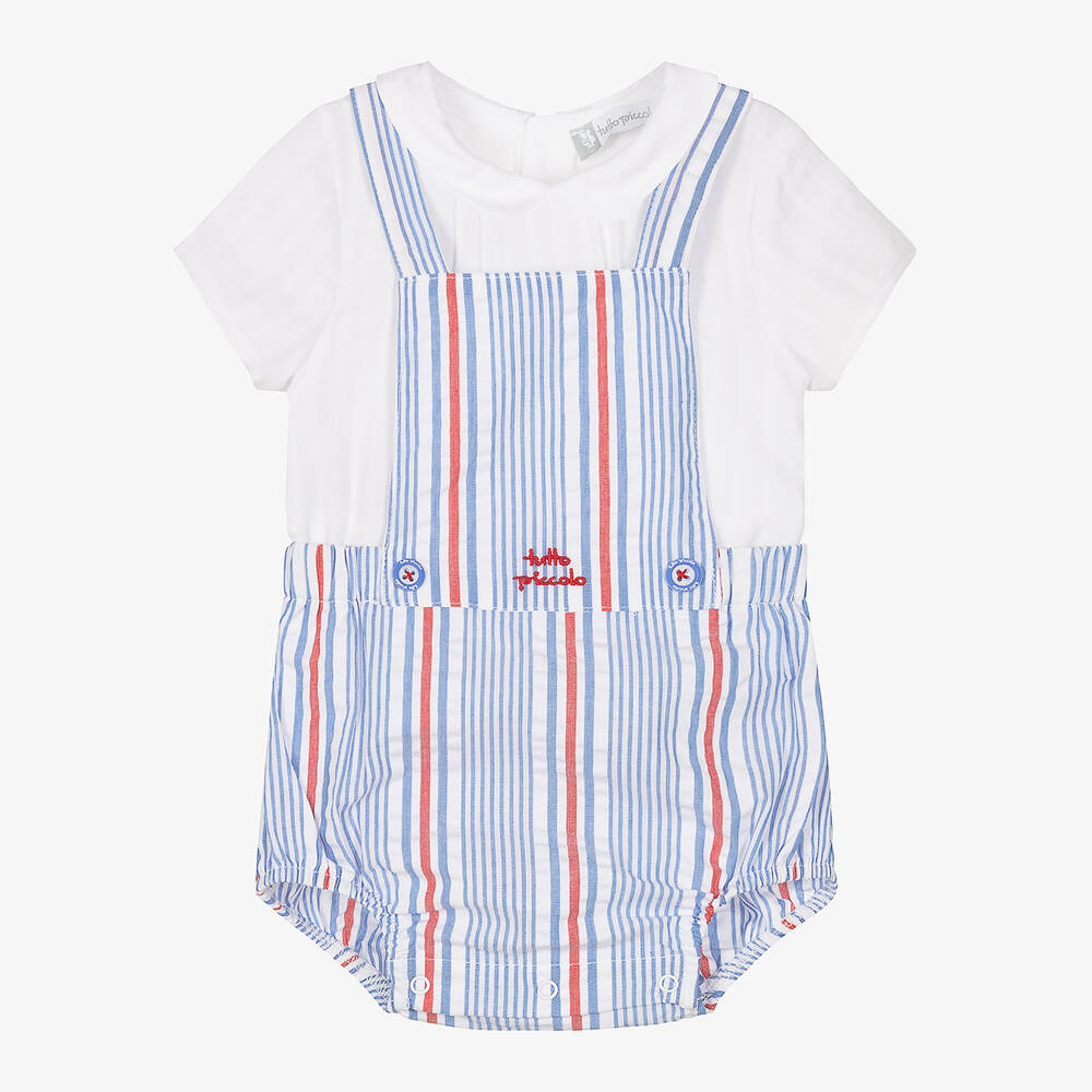Tutto Piccolo-طقم دانغريز قطن لون أزرق وأبيض للمواليد | Childrensalon Outlet