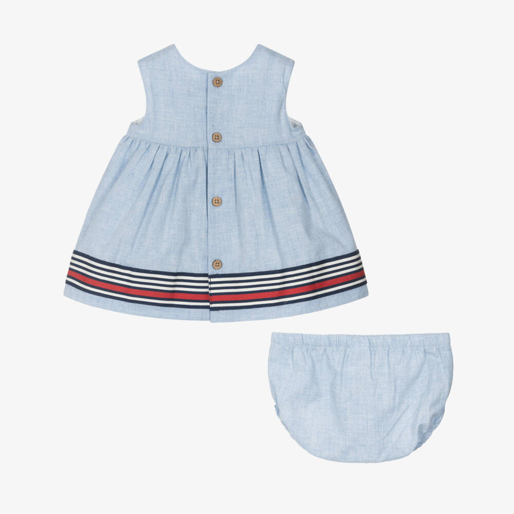 Tutto Piccolo-Baby Girls Blue Linen & Cotton Dress | Childrensalon Outlet