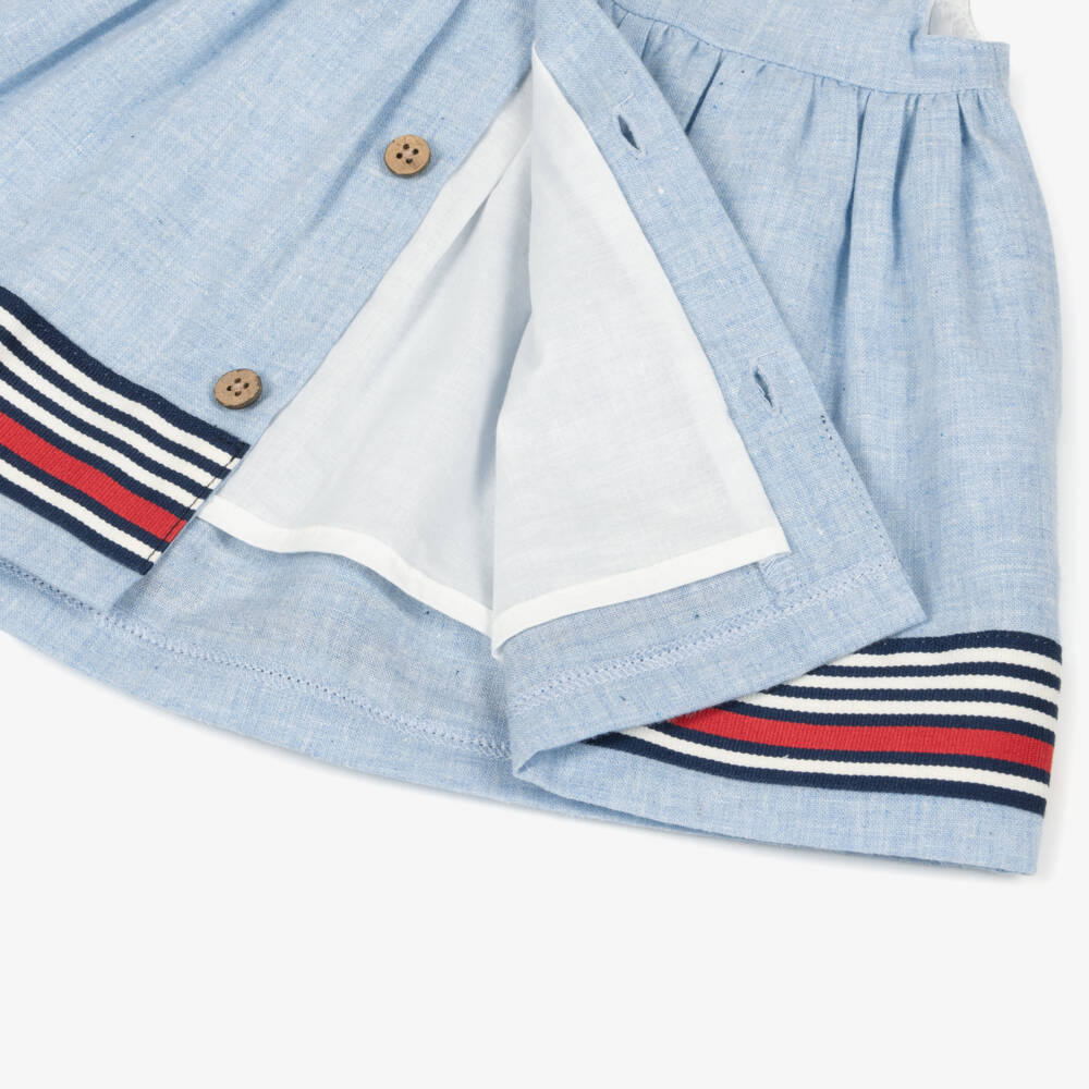 Tutto Piccolo-Baby Girls Blue Linen & Cotton Dress | Childrensalon Outlet