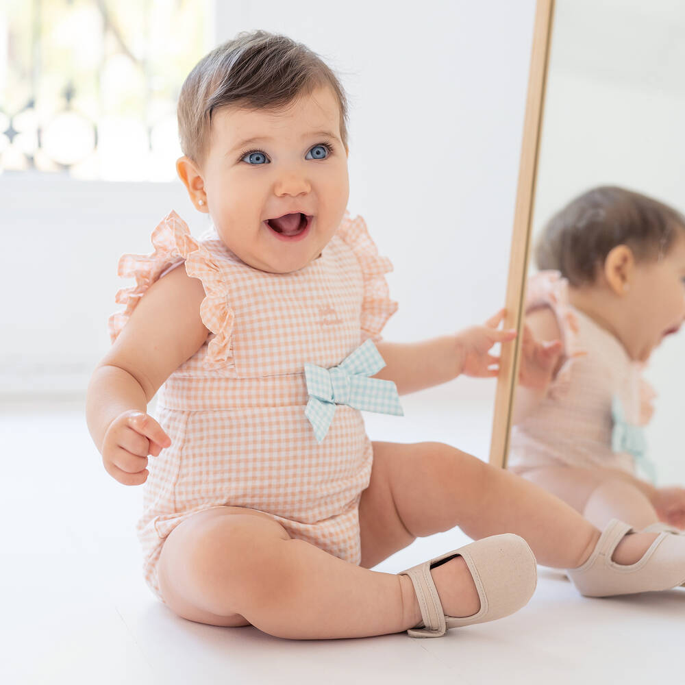 Tutto Piccolo Baby Girls Orange Gingham Cotton Shortie