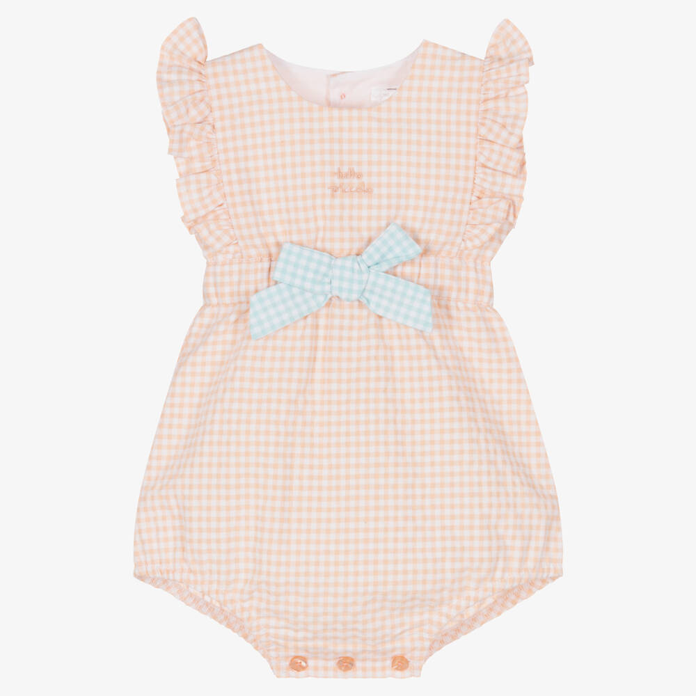 Tutto Piccolo - Baby Girls Orange Gingham Cotton Shortie | Childrensalon