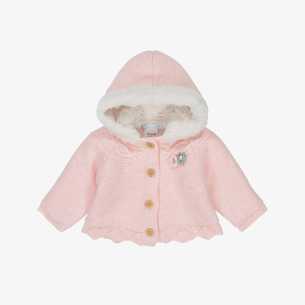 Tutto Piccolo-Baby Girls Pale Pink Knitted Pram Coat with Faux Fur Lining | Childrensalon Outlet
