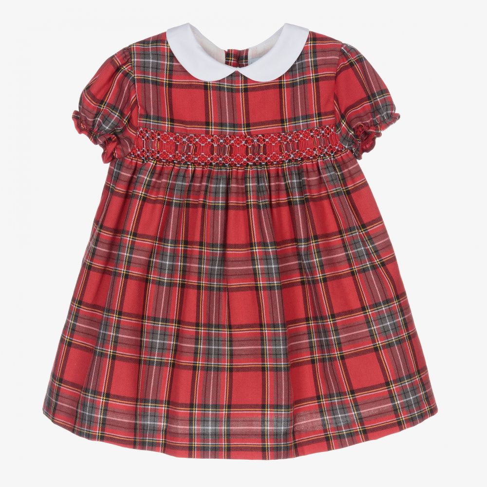 Tutto Piccolo - فستان مزيج قطن تويل تارتان لون أحمر ورمادي | Childrensalon