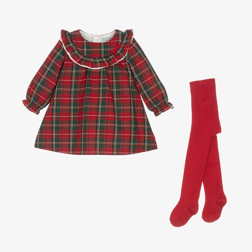 Tutto Piccolo - طقم فستان وكولون قطن تويل تارتان لون أحمر | Childrensalon