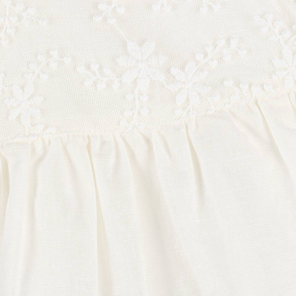 Tutto Piccolo-Baby Girls White Cotton & Linen Dress Set | Childrensalon Outlet