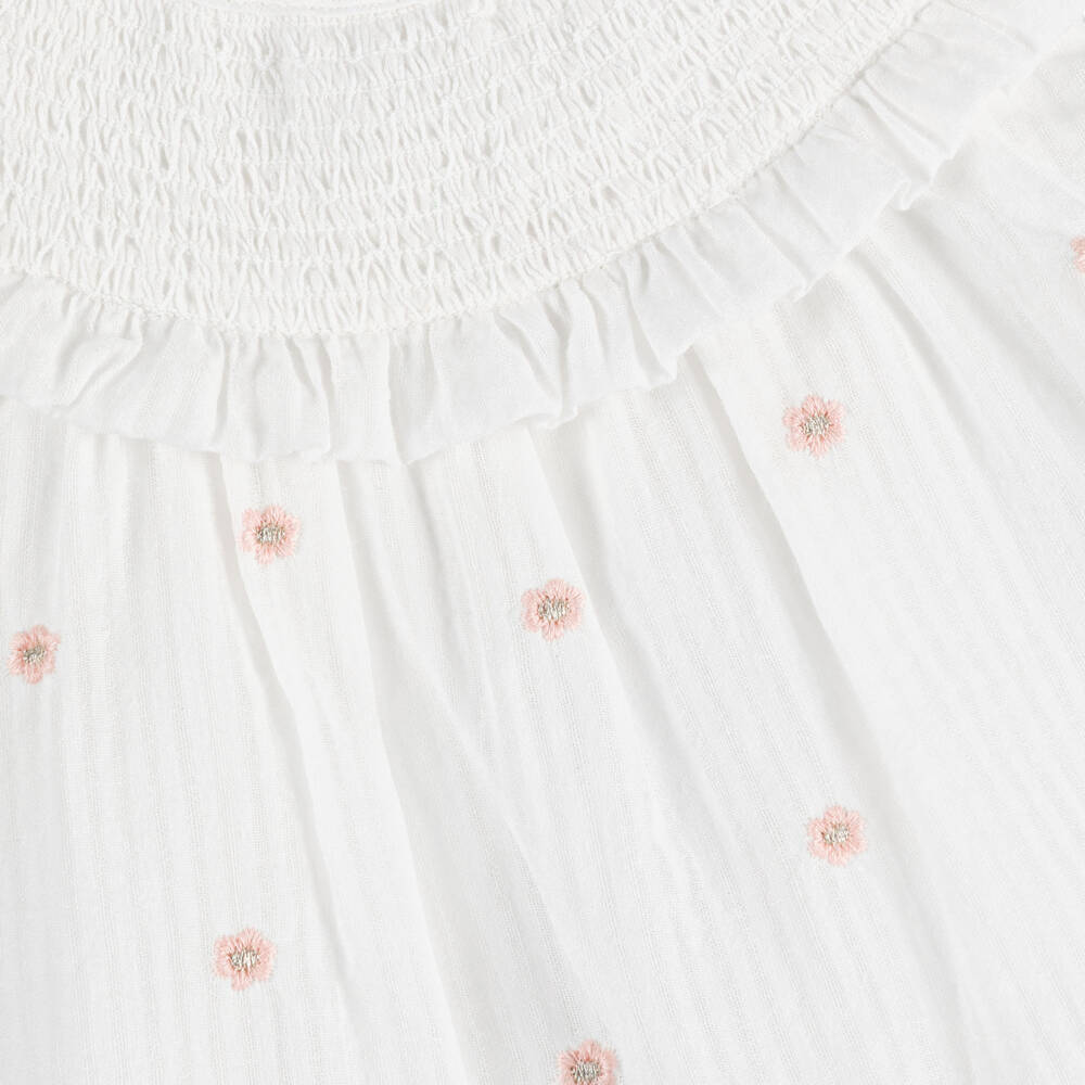 Tutto Piccolo-Baby Girls White Cotton Striped Floral Dress Set | Childrensalon Outlet