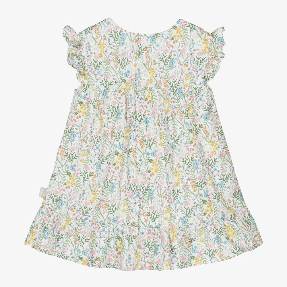 Tutto Piccolo-Baby Girls White Floral Cotton Dress | Childrensalon Outlet