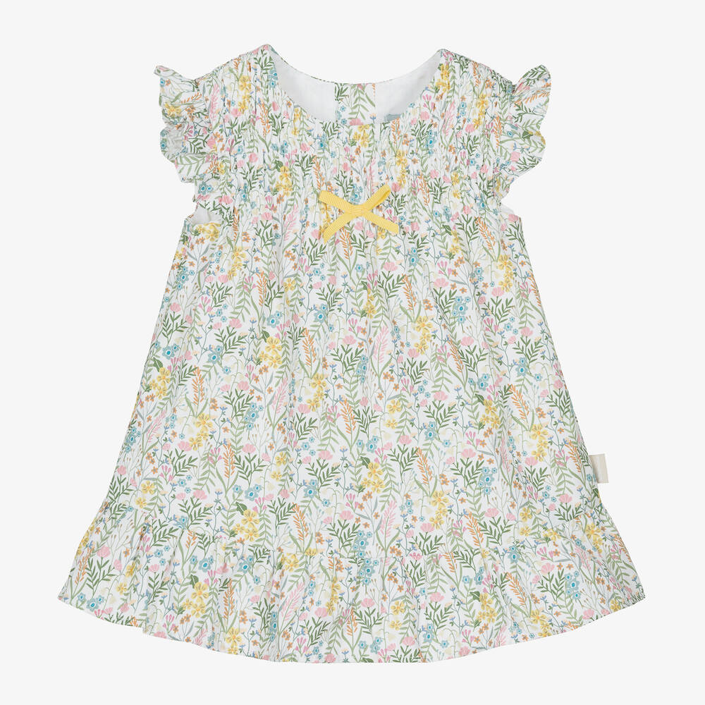 Tutto Piccolo-Baby Girls White Floral Cotton Dress | Childrensalon Outlet