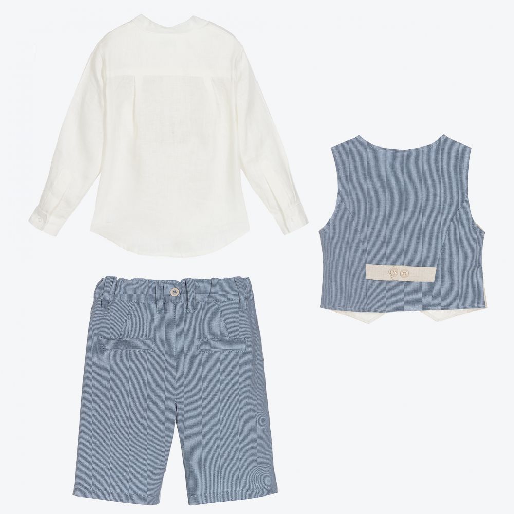 Tutto Piccolo-Бежево-голубой комплект из льна с шортами | Childrensalon Outlet
