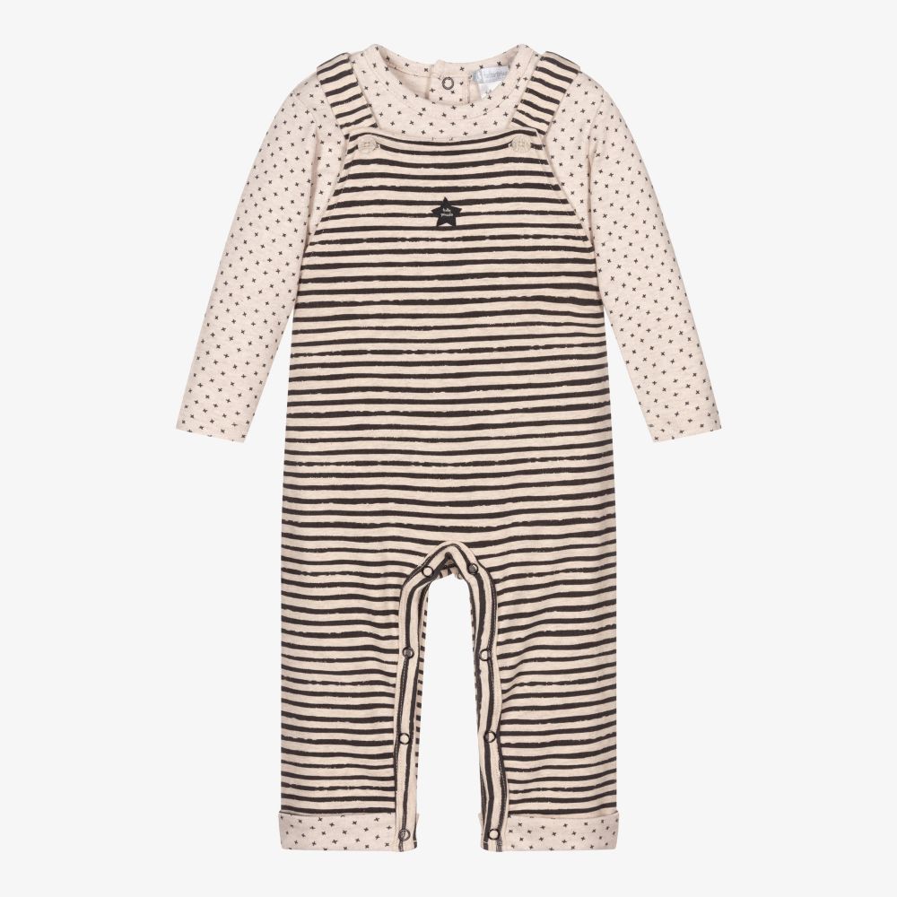 Tutto Piccolo-Beige Cotton Dungaree Set | Childrensalon Outlet