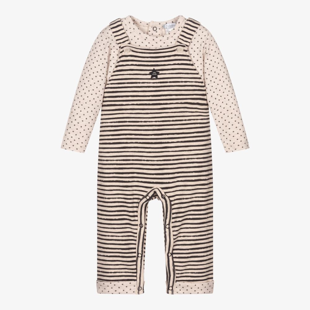 Tutto Piccolo - Beige Cotton Dungaree Set | Childrensalon