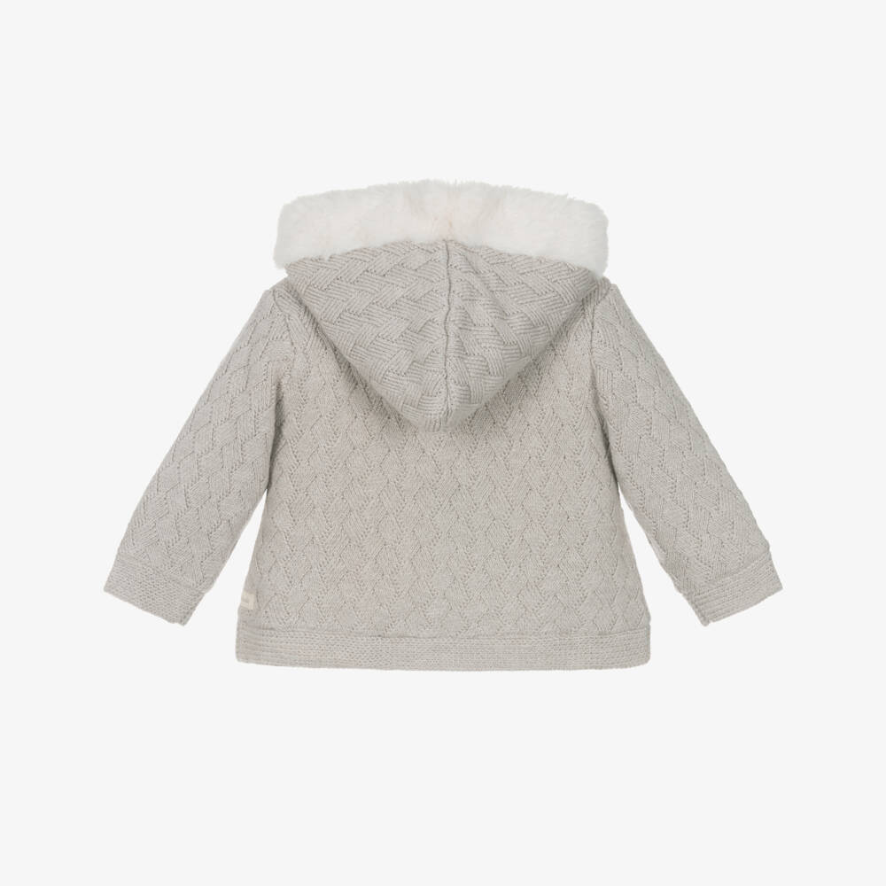 Tutto Piccolo-Beige Cotton Knit Baby Pram Coat with Faux Fur Lining | Childrensalon Outlet