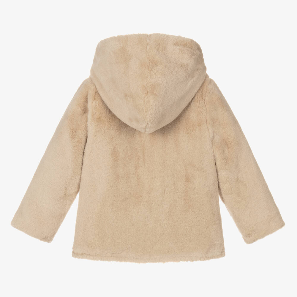 Tutto Piccolo-Beige Faux Fur Hooded Jacket | Childrensalon Outlet