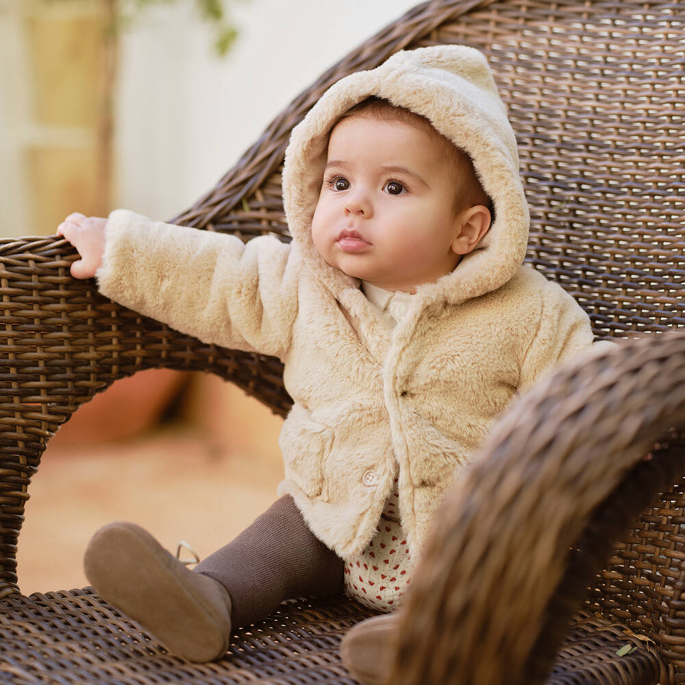 Tutto Piccolo-Beige Faux Fur Hooded Jacket | Childrensalon Outlet