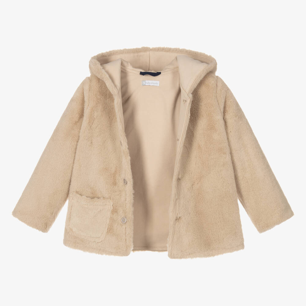 Tutto Piccolo-Beige Faux Fur Hooded Jacket | Childrensalon Outlet