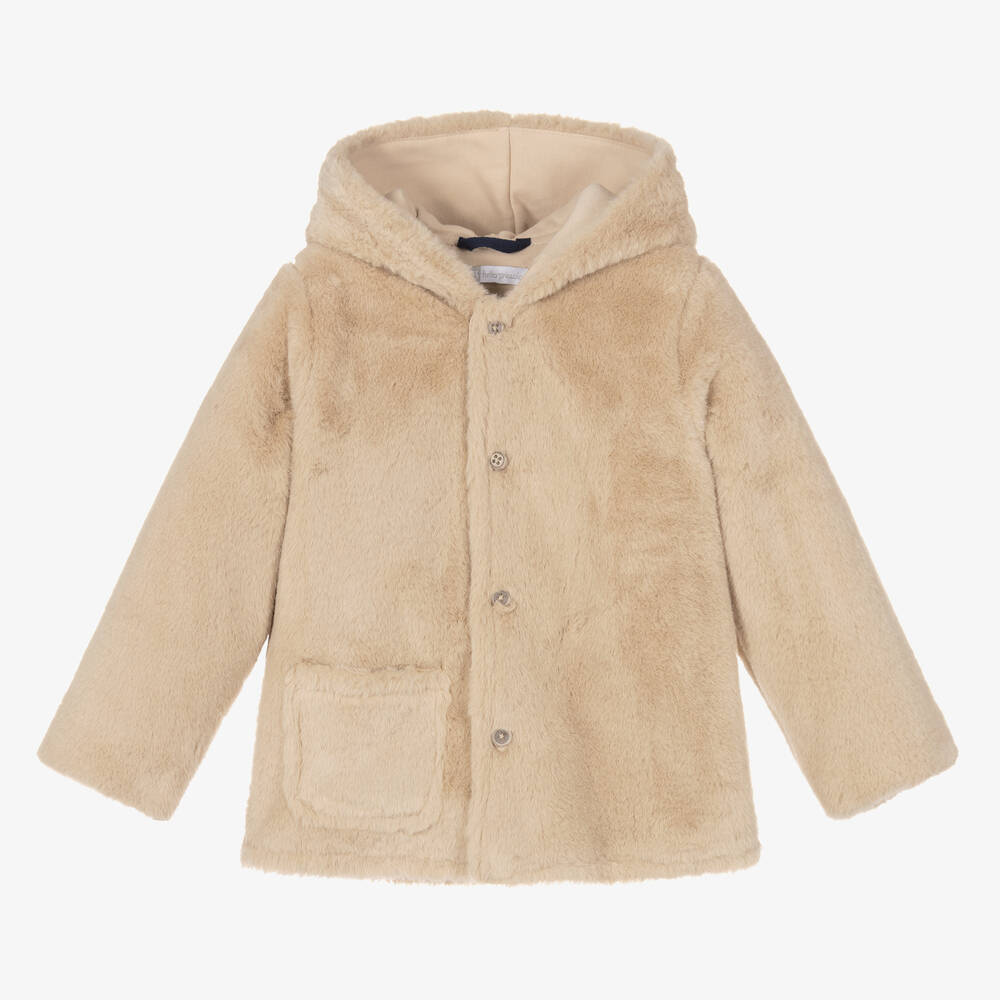 Tutto Piccolo - Beige Faux Fur Hooded Jacket | Childrensalon