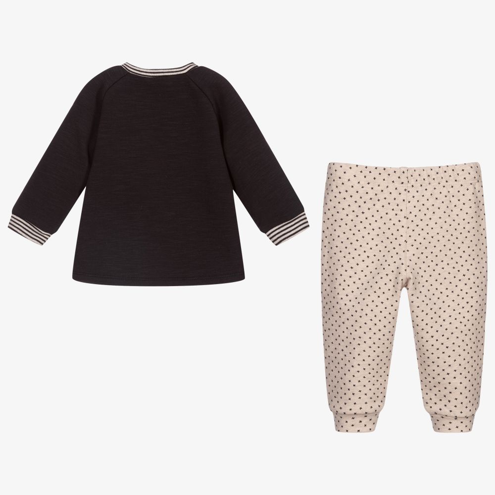 Tutto Piccolo-طقم بنطلون قطن جيرسي لون بيج ورمادي داكن للأطفال | Childrensalon Outlet
