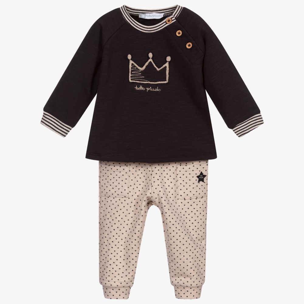 Tutto Piccolo-Beige & Grey Trouser Set | Childrensalon Outlet