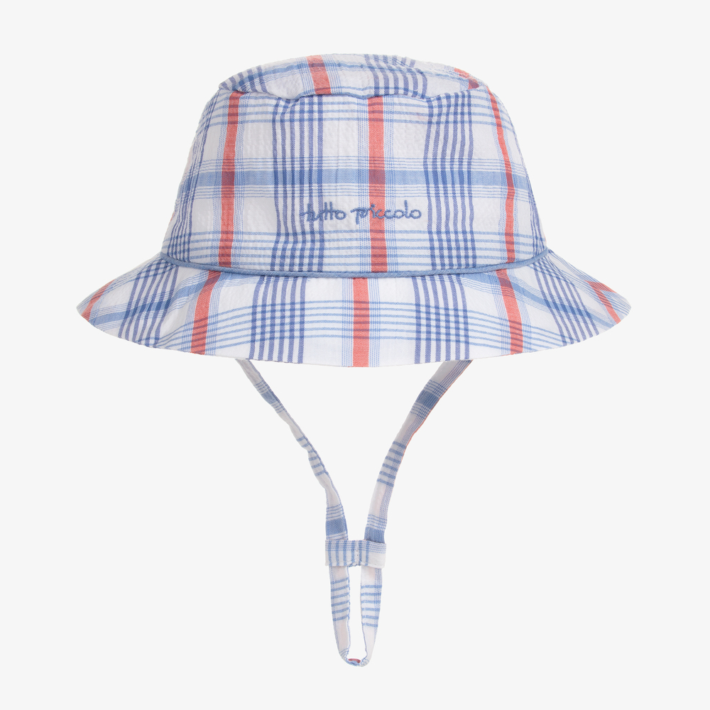 Tutto Piccolo - Karierter Hut in Weiß und Blau | Childrensalon
