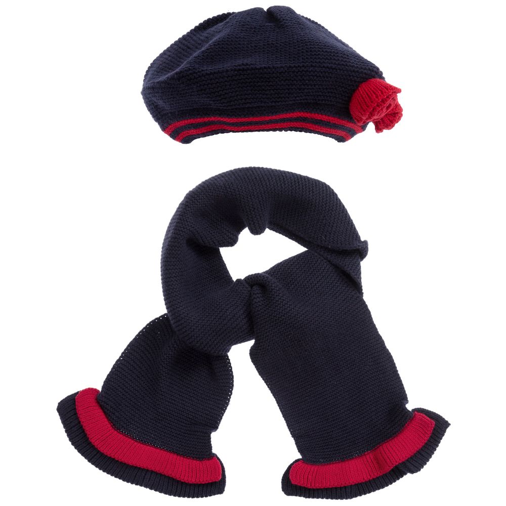 Tutto Piccolo - قبعة و سكارف قطن محبوك لون كحلي للبنات | Childrensalon