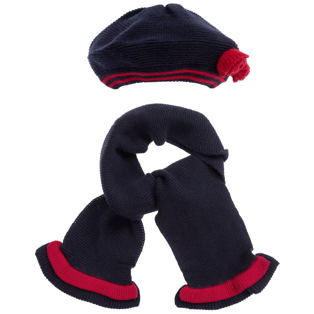 Tutto Piccolo - Blue Cotton Beret & Scarf Set | Childrensalon