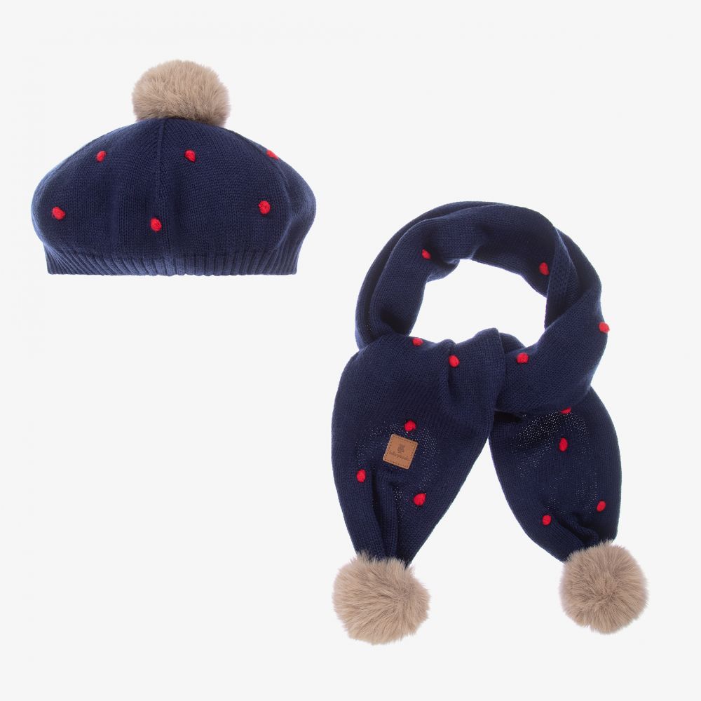 Tutto Piccolo - Blaue Baumwoll-Baskenmütze und Schal | Childrensalon