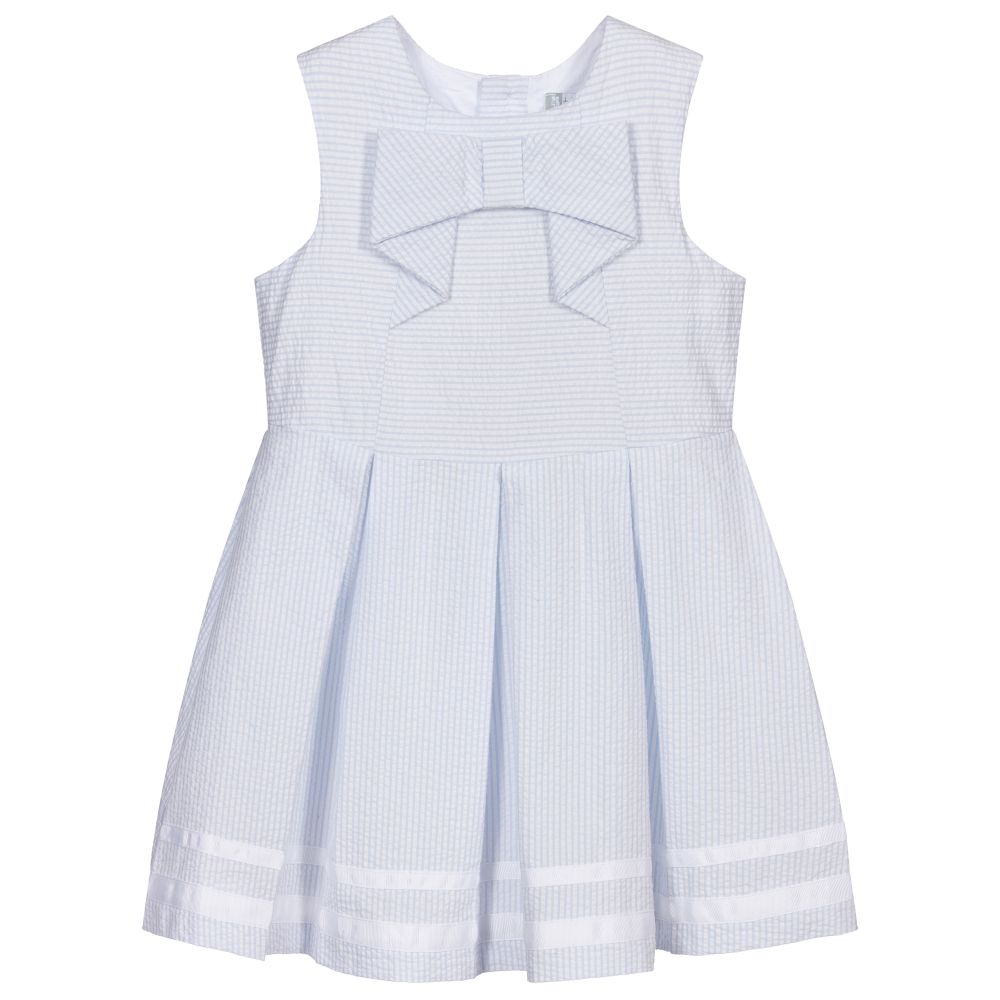 Tutto Piccolo - Blue Cotton Seersucker Dress  | Childrensalon