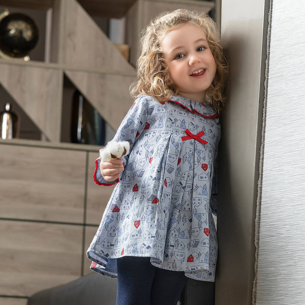 Tutto Piccolo-فستان قطن و فيسكوز و كولون لون أزرق و كحلي | Childrensalon Outlet