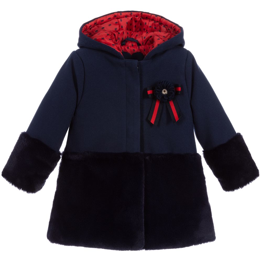 Tutto Piccolo-Blue Faux Fur Trim Coat | Childrensalon Outlet