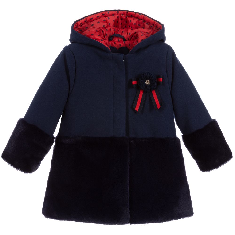 Tutto Piccolo - Blue Faux Fur Trim Coat | Childrensalon