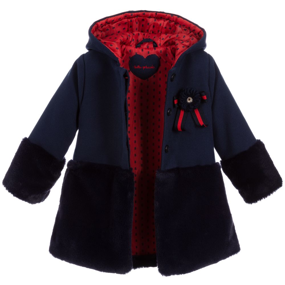 Tutto Piccolo-Blue Faux Fur Trim Coat | Childrensalon Outlet