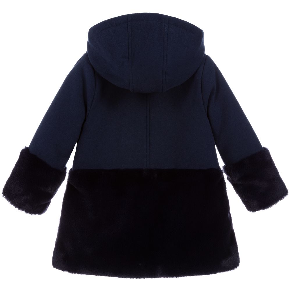 Tutto Piccolo-Blue Faux Fur Trim Coat | Childrensalon Outlet