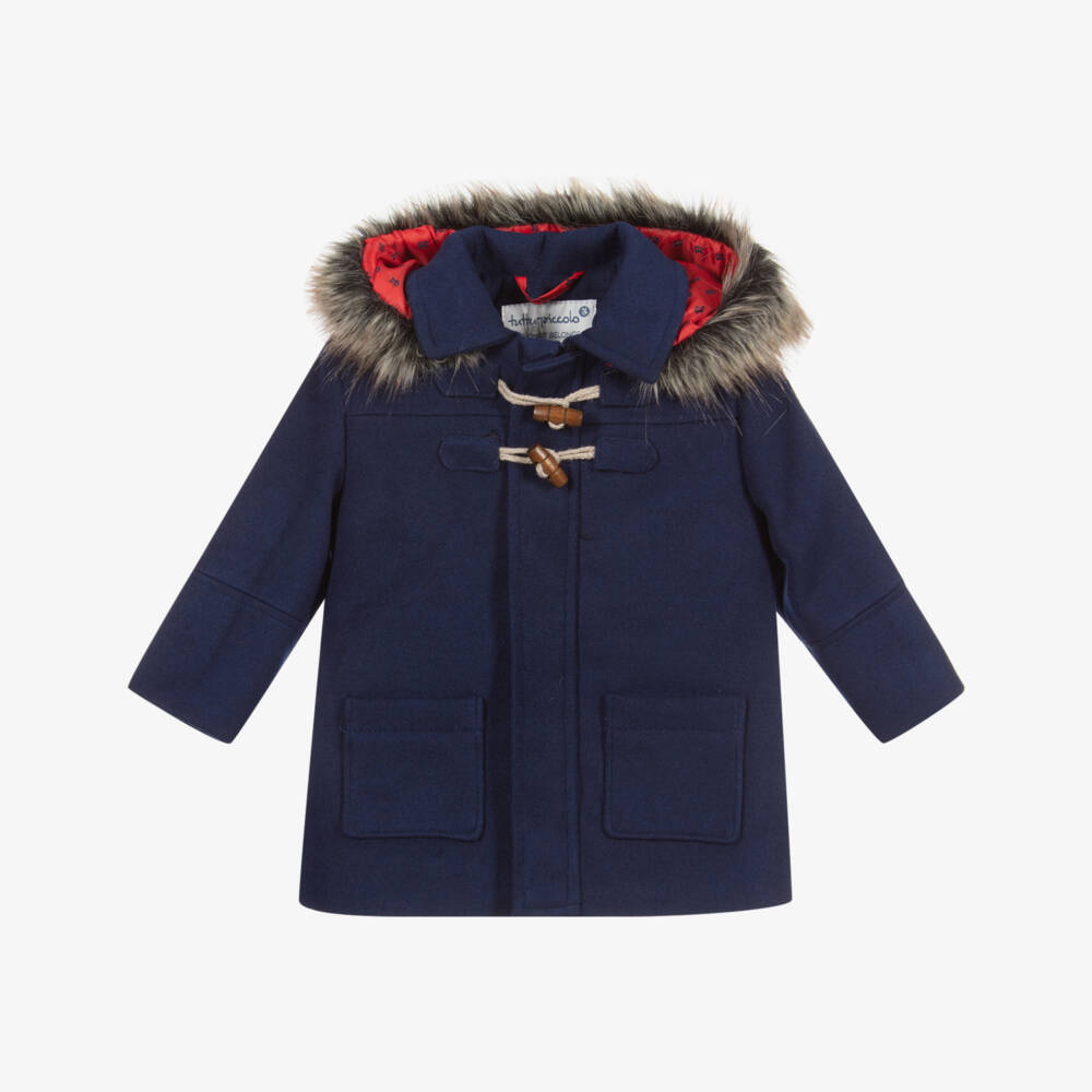 Tutto Piccolo-Blue Fur Trim Duffle Coat | Childrensalon Outlet