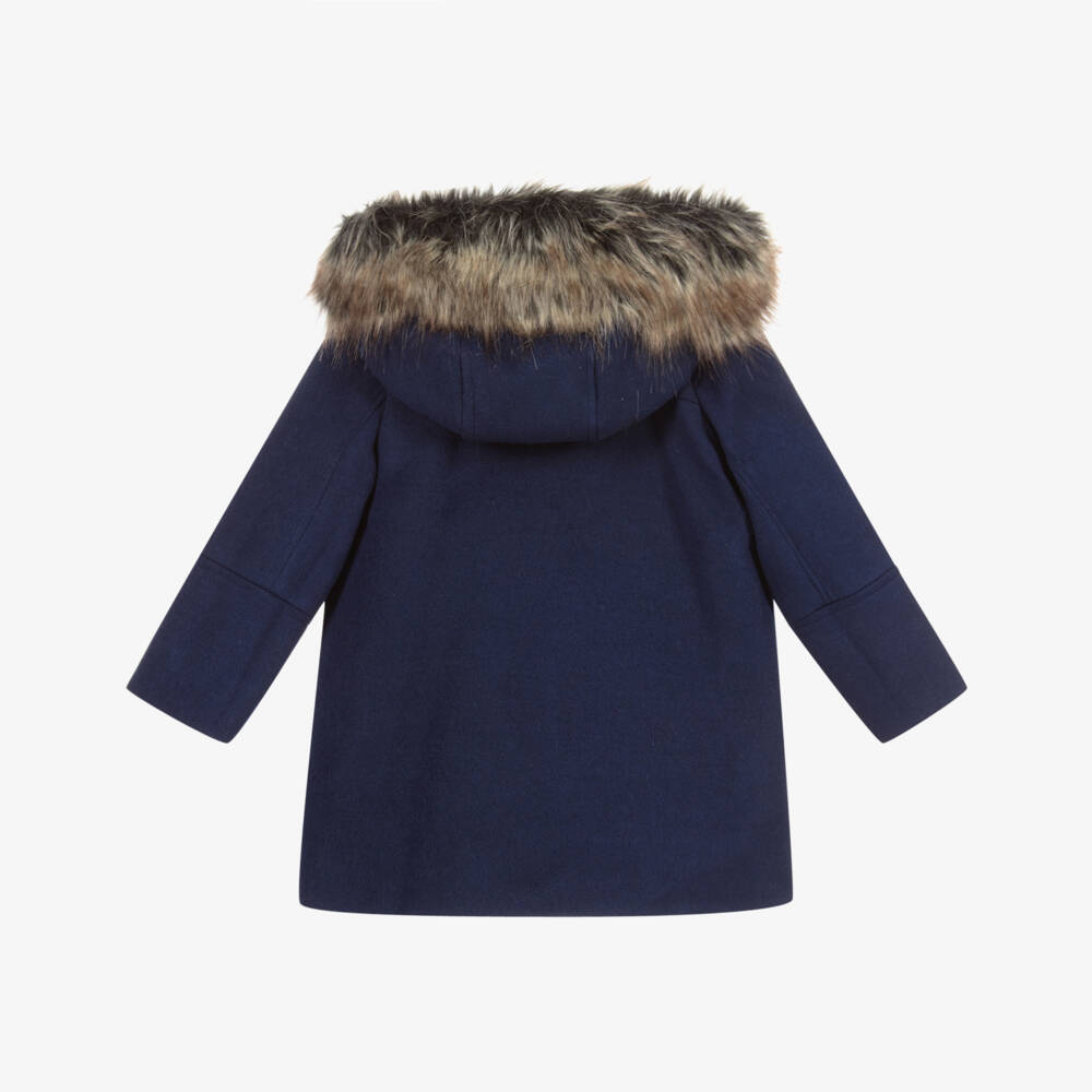 Tutto Piccolo-Blue Fur Trim Duffle Coat | Childrensalon Outlet