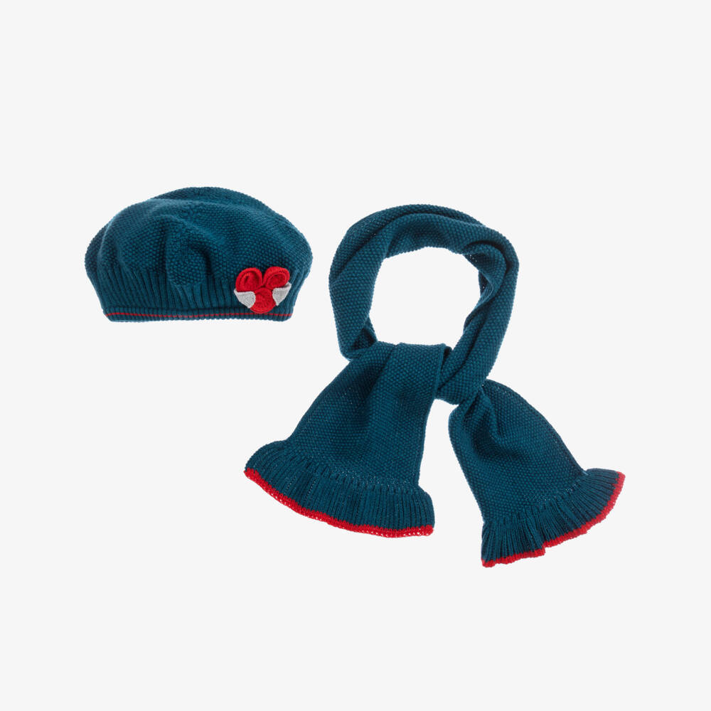 Tutto Piccolo-سكارف وقبعة مزيج قطن وصوف محبوك لون كحلي | Childrensalon Outlet