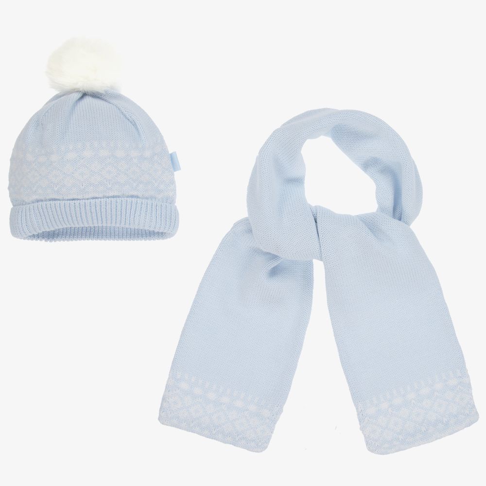 Tutto Piccolo-Голубая шапка с шарфом из трикотажа | Childrensalon Outlet