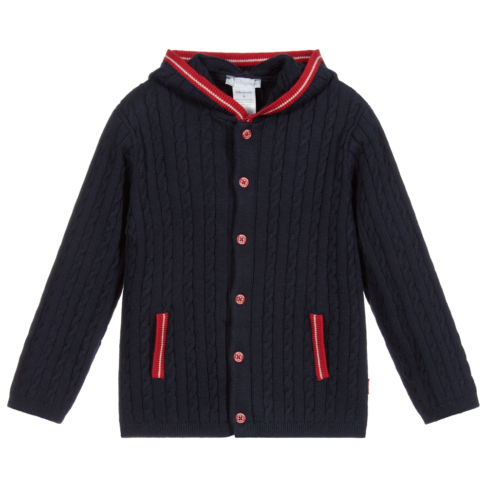 Tutto Piccolo - Blue Knitted Hooded Cardigan | Childrensalon
