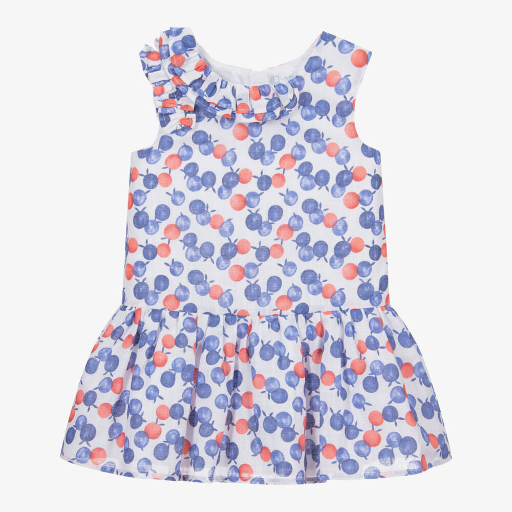 Tutto Piccolo-فستان قطن لون أبيض ، أزرق وأحمر | Childrensalon Outlet