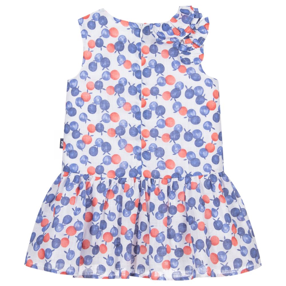 Tutto Piccolo-فستان قطن لون أبيض ، أزرق وأحمر | Childrensalon Outlet