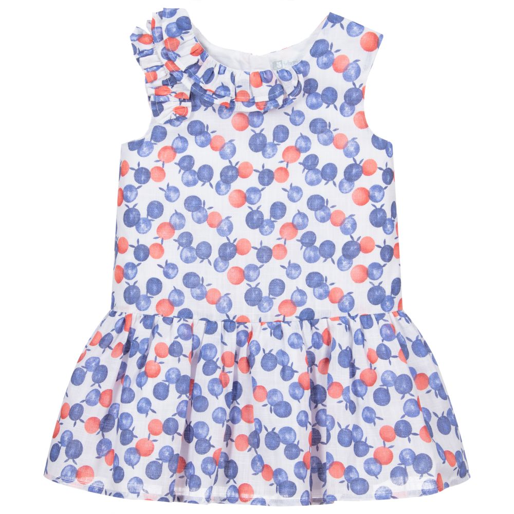Tutto Piccolo - فستان قطن لون أبيض ، أزرق وأحمر | Childrensalon
