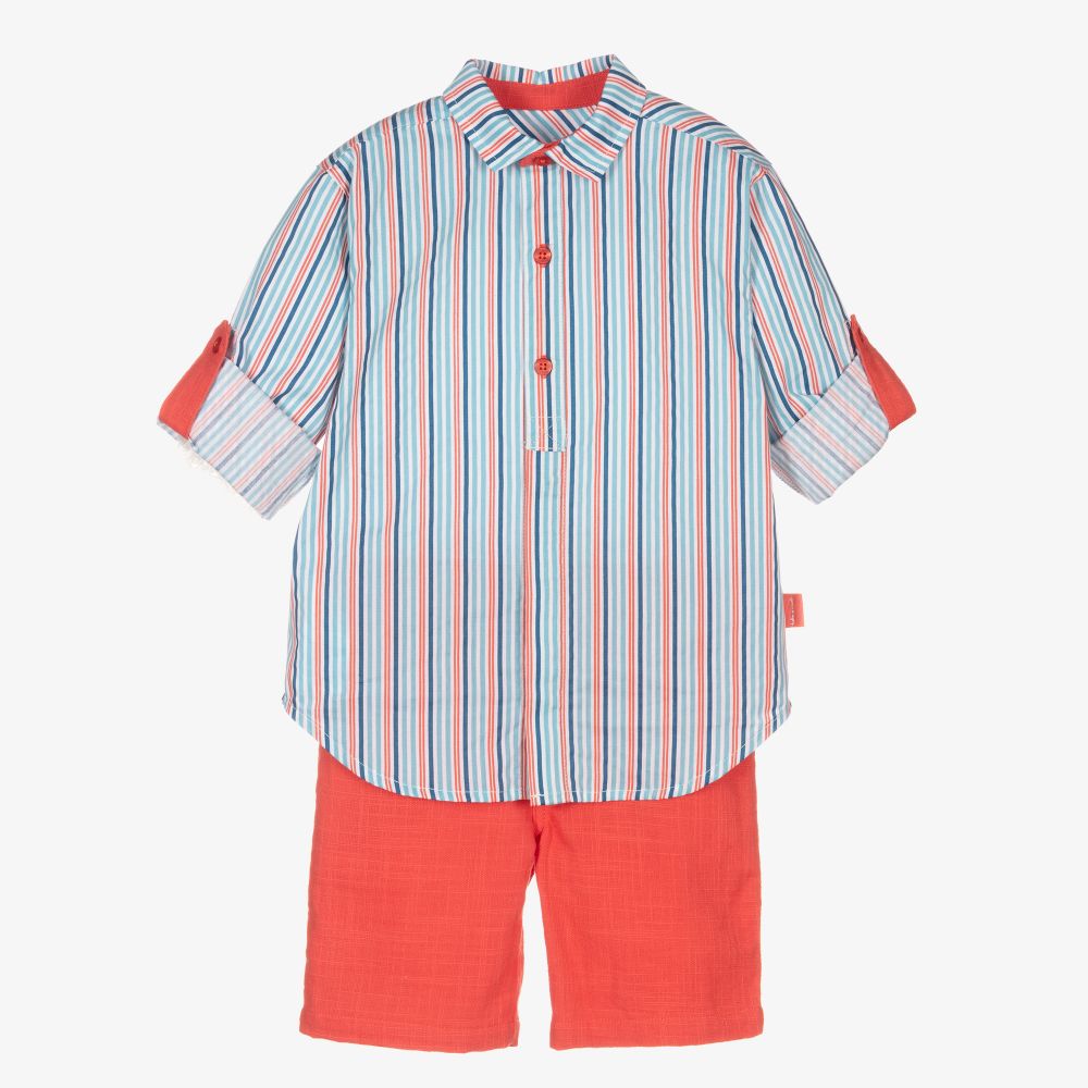 Tutto Piccolo - Blue & Red Cotton Shorts Set | Childrensalon