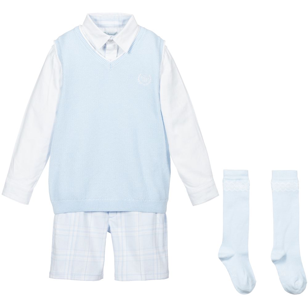 Tutto Piccolo-طقم شورت 4 قطع قطن لون أزرق وأبيض | Childrensalon Outlet
