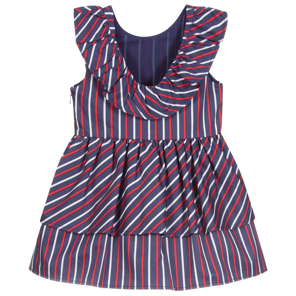 Tutto Piccolo-Синее хлопковое платье в полоску | Childrensalon Outlet